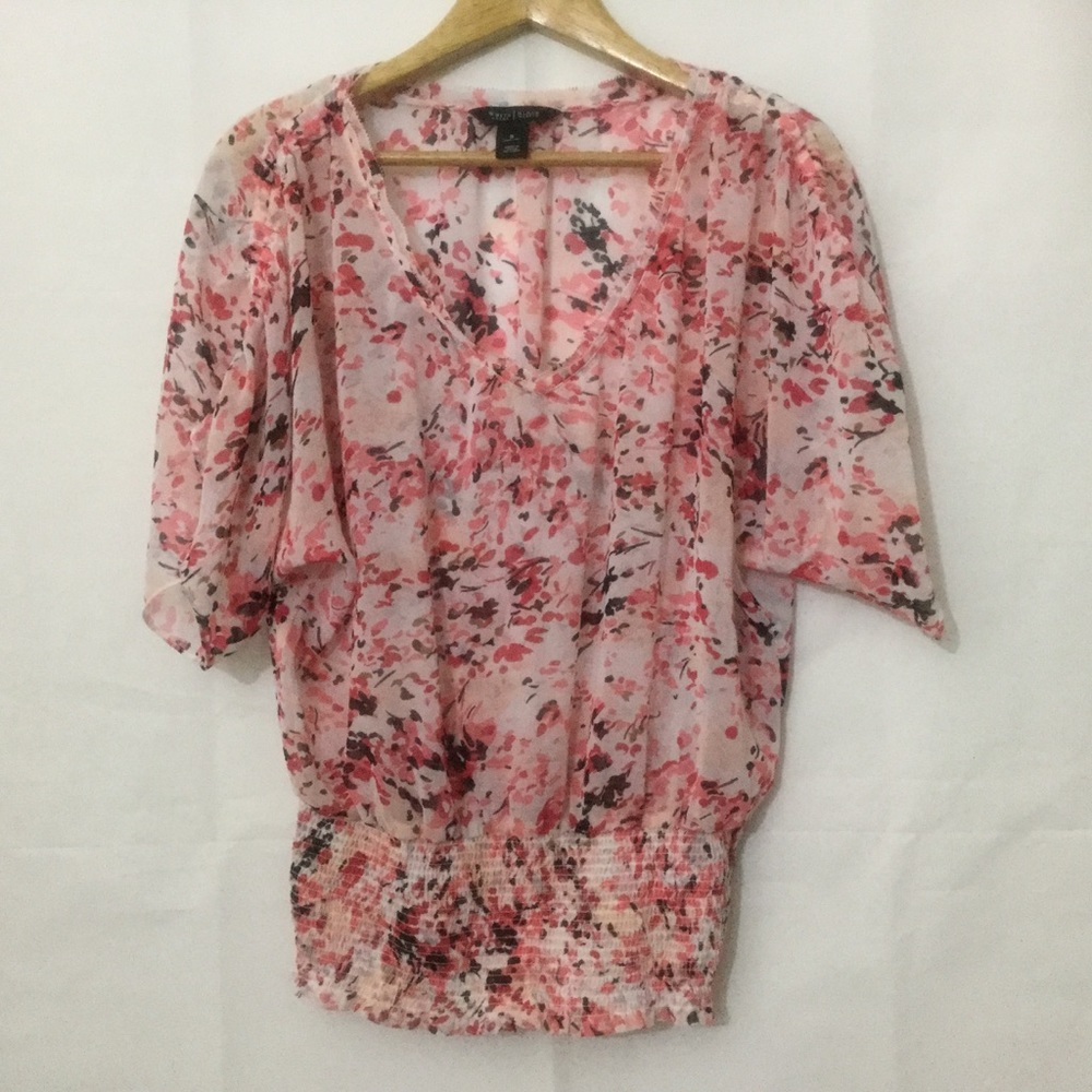 WHBM Sheer Top Red Pink Black Splash Size Small